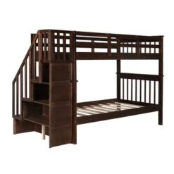Stairway Twin-Over-Twin Bunk Bed With Storage And Guard Rail - Espresso -Furniture Kids Store c7834e34 d932 421a 99a7 94d8bab4d05a