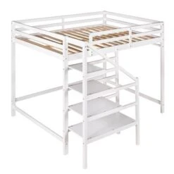 Nestfair Full Size Loft Bed With Built-in Storage Staircase And Hanger - White -Furniture Kids Store c7a0e720 d353 46d1 9a3e 5ae4125a3339