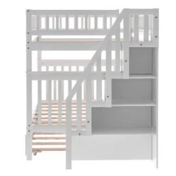 Nestfair Full Over Full Bunk Bed With Trundle And Staircase - White 36 Nestfair Full Over Full Bunk Bed With Trundle And Staircase - White -Furniture Kids Store c7e7f0bb 86cd 49b7 8ac3 7c315dbfc147