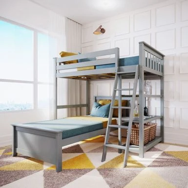 Max And Lily L Shaped Twin Over Twin Bunk Bed With Bookcase - Grey 3 Max And Lily L Shaped Twin Over Twin Bunk Bed With Bookcase - Grey