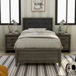 Aury Transitional Grey Wood 3-piece Panel Bedroom Set With 2 Nightstands By Furniture Of America - Twin