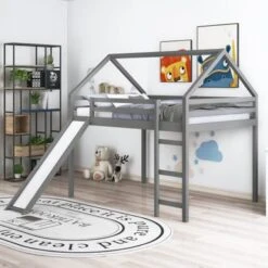 Nestfair Loft Bed House Bed With Slide - Grey - Twin -Furniture Kids Store cc5fa92d 01f2 4b38 a309 5c35e19891a6