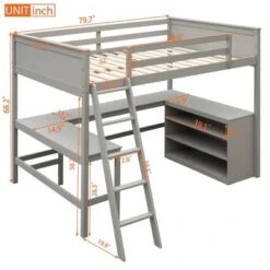 Merax Full Size Loft Bed With Shelves And Desk - Espresso -Furniture Kids Store cc7855d6 c924 4cd8 a808 ce641399c88f