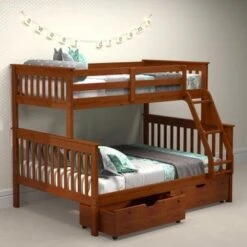 Twin Over Full Mission Bunk Bed With Drawers Or Twin Trundle - With Storage Drawers - Full