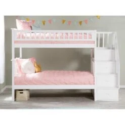 Columbia Staircase Bunk Bed Twin Over Twin In White - White - Twin -Furniture Kids Store d0069de9 e5a2 468d 82cc 036eb0ba0370