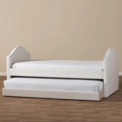 Baxton Studio Dorus Faux Leather Upholstered Daybed With Guest Trundle Bed - Twin Daybed-White -Furniture Kids Store d35dbed9 76c5 48a8 b041 3064b6b727c1