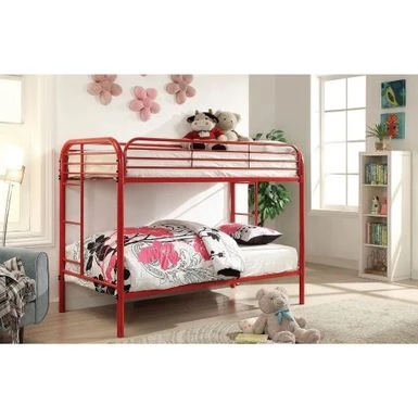 Metal Twin Over Twin Bunk Bed With Attached Side Rails And Side Ladders, Red 4 Metal Twin Over Twin Bunk Bed With Attached Side Rails And Side Ladders, Red - Image 2