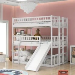 Nestfair Full-Over-Full Triple Bed With Guardrails And Slide - Grey -Furniture Kids Store d66dfd50 c7c5 4341 ae33 6a6895956402