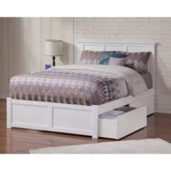 Madison Full Platform Bed With Footboard And 2 Drawers In White - White - Full