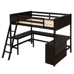 Merax Full Size Loft Bed With Shelves And Desk - Espresso -Furniture Kids Store d828e17e 5650 4427 a0c8 3030d6211224