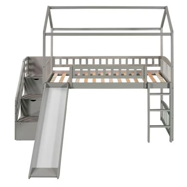 Nestfair Twin Size Loft Bed With Stairs And Two Drawers - White 7 Nestfair Twin Size Loft Bed With Stairs And Two Drawers - White - Image 5