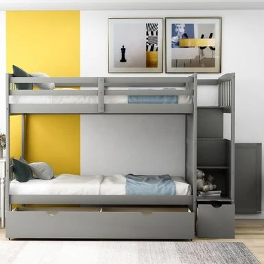 Twin Over Full/Twin Bunk Bed, Convertible Bottom Bed, With Drawers - White 10 Twin Over Full/Twin Bunk Bed, Convertible Bottom Bed, With Drawers - White - Image 8