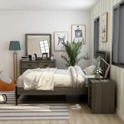 Aury Transitional Grey Upholstered Tufted 5-piece Panel Bedroom Set By Furniture Of America - Full