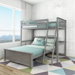 Max And Lily L Shaped Twin Over Full Bunk Bed - Grey