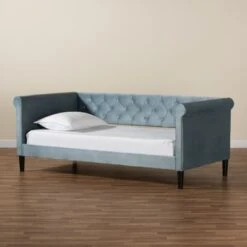 Baxton Studio Cora Modern & Contemporary Light Blue Velvet Upholstered Wood Daybed - Twin -Furniture Kids Store ddae2024 14d9 4ffa b530 e254a64c42cf