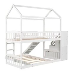 Twin Over Twin Bunk Bed With Two Drawers And Slide - Grey -Furniture Kids Store ddef0b6a 5fe8 4157 9647 e2c1d6c9d4b2