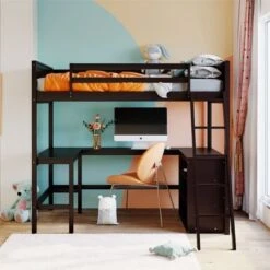 Merax Full Size Loft Bed With Shelves And Desk - Espresso -Furniture Kids Store e0645155 2958 4325 9a21 48eb66ec9052