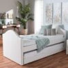 Baxton Studio Dorus Faux Leather Upholstered Daybed With Guest Trundle Bed - Twin Daybed-White -Furniture Kids Store e1505297 1b57 4909 abcd 476a21c99060
