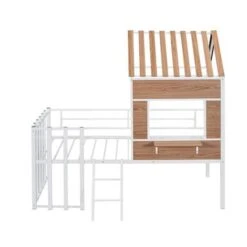 Merax Twin House Loft Bed With Roof, Window, Guardrail, Ladder - White -Furniture Kids Store e27299cc a51c 4218 8b37 4403697a9110