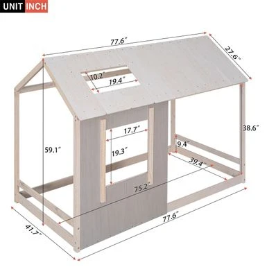 Merax Twin Size House Platform With Roof And Window - Antique Grey+Antique White 14 Merax Twin Size House Platform With Roof And Window - Antique Grey+Antique White - Image 12