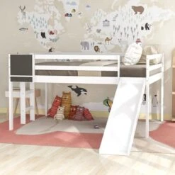 Nestfair Full Size Wooden Loft Bed With Slide And Chalkboard - Walnut -Furniture Kids Store ea648dca 014c 4172 9755 786bfbee08fa
