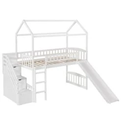 Nestfair Twin Size Loft Bed With Stairs And Two Drawers - White 25 Nestfair Twin Size Loft Bed With Stairs And Two Drawers - White -Furniture Kids Store ecd0d2c7 6c83 4c36 84c9 1607066e3d86