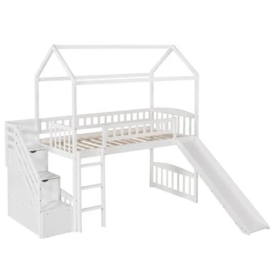 Nestfair Twin Size Loft Bed With Stairs And Two Drawers - White 10 Nestfair Twin Size Loft Bed With Stairs And Two Drawers - White - Image 8