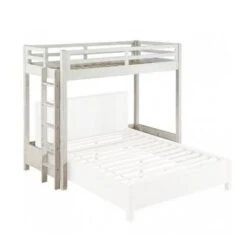 Twin Loft Bed With 1 Queen Bed And Fixed Ladder, White - White - Queen