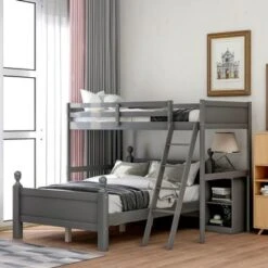 Twin Over Full Loft Bed With Cabinet - Grey
