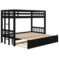 Nestfair Twin Over Full Pull-out Bunk Bed With Trundle - White -Furniture Kids Store f00ce18a a5fe 446b bed5 f0fe1eb31d4a