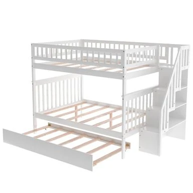 Nestfair Full Over Full Bunk Bed With Trundle And Staircase - White 16 Nestfair Full Over Full Bunk Bed With Trundle And Staircase - White - Image 14