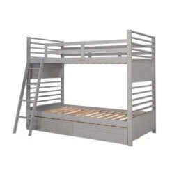 Nestfair Twin Over Twin Wood Bunk Bed With Two Drawers - Grey -Furniture Kids Store f2bfd459 8146 4628 a6fb 5c92b034575c