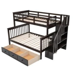 Twin-Over-Full Bunk Bed With Drawer And Guard Rail, Espresso Color - Espresso - Twin -Furniture Kids Store f2ed1824 c42f 45c0 8e92 d4cce16f891d