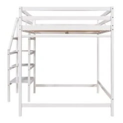 Nestfair Full Size Loft Bed With Built-in Storage Staircase And Hanger - White -Furniture Kids Store f54bad07 f5e0 4f4b aa00 fd47ca8f63a9