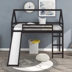 Modern Design Twin Size Loft Bed With Slide, House Bed - Grey -Furniture Kids Store f599ccb8 aa00 4759 a3ab 660b956b5399