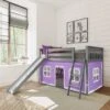 Max And Lily Twin Over Twin Low Bunk With Slide And Curtains - Grey With Purple/White Curtain -Furniture Kids Store f60c7a71 ac74 423e 91f3 da14dfbb1cb2