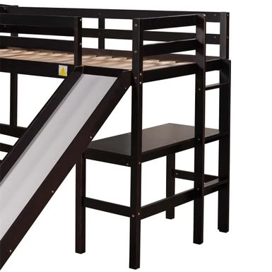 Merax L-shaped Twin Over Full Bunk Bed With Twin Size Loft Bed, Desk, Slide - Espresso 15 Merax L-shaped Twin Over Full Bunk Bed With Twin Size Loft Bed, Desk, Slide - Espresso - Image 13