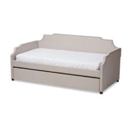 Baxton Studio Contemporary Twin Size Daybed With Roll Out Trundle Guest Bed - Grey -Furniture Kids Store f7fe91be 17e2 4b72 a8e4 58e0b0513333