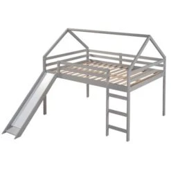 Nestfair Loft Bed House Bed With Slide - Grey - Twin -Furniture Kids Store fb50a8d1 2c61 4433 a887 7677dc47d817
