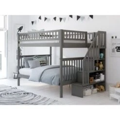 Woodland Staircase Bunk Bed In Grey - Twin Over Twin -Furniture Kids Store fc2de51a a4f1 4926 a9f0 1ad683e52dbc