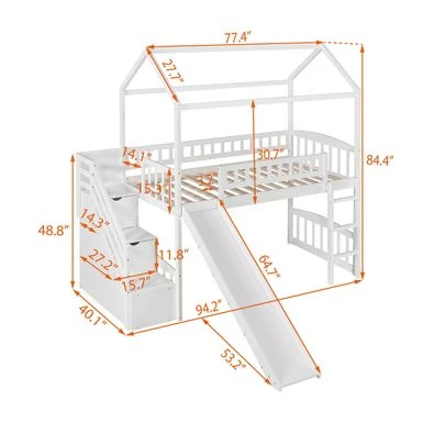 Nestfair Twin Size Loft Bed With Stairs And Two Drawers - White 18 Nestfair Twin Size Loft Bed With Stairs And Two Drawers - White - Image 16