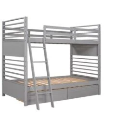 Nestfair Twin Over Twin Wood Bunk Bed With Two Drawers - Grey -Furniture Kids Store fcde9071 4d35 4b1e a3c6 01bbe9950dff