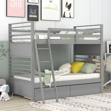 Nestfair Twin Over Twin Wood Bunk Bed With Two Drawers - Grey